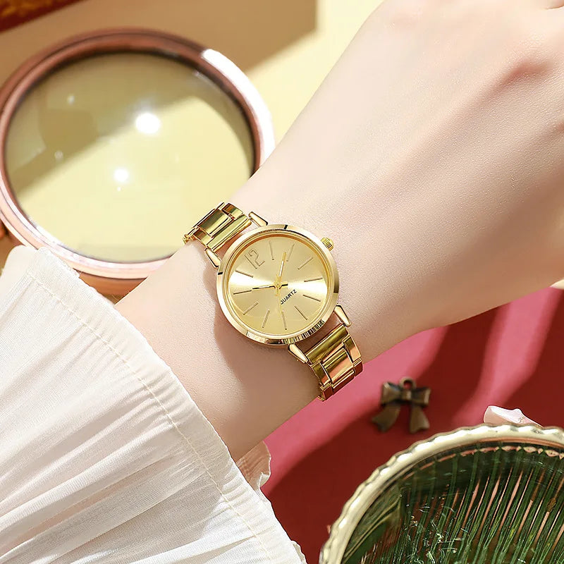 Luxury Watch for Women Simple Round Dial Stainless Fashion Gold Bracelet Quartz Wristwatch Students Ladies Watches Reloj Mujer