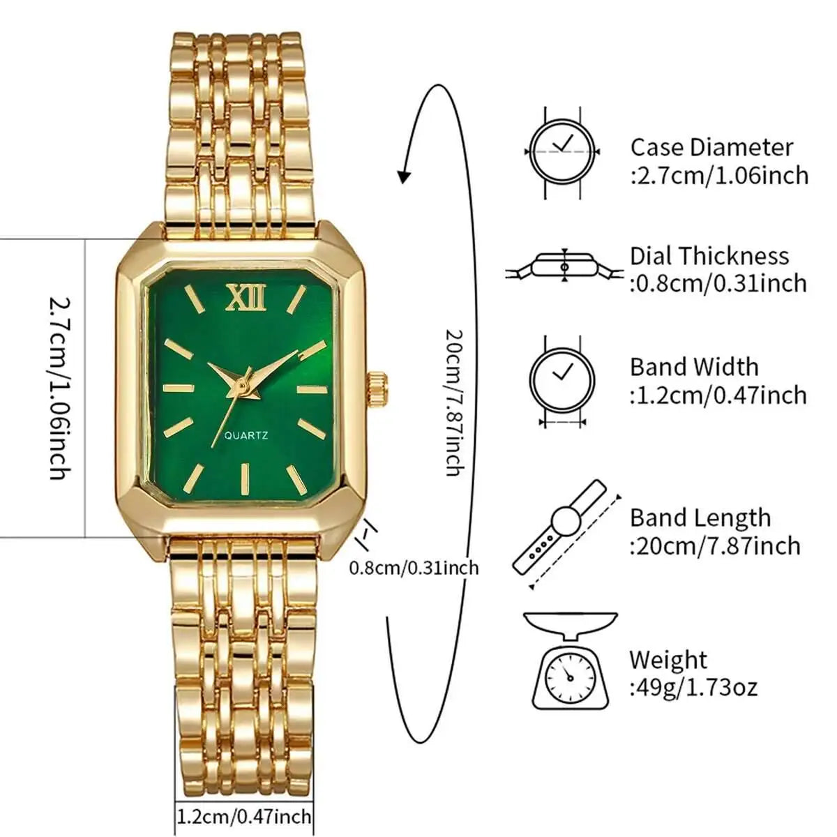 Aurajutt Rectangle Quartz Watch – Women's Elegant Alloy