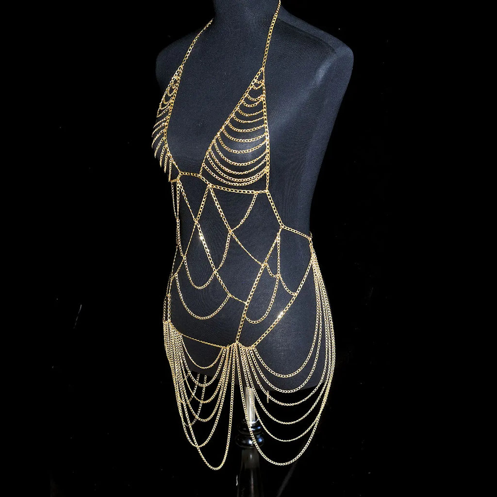 Metallic Body Chain Bra – Party & Nightclub Accessory
