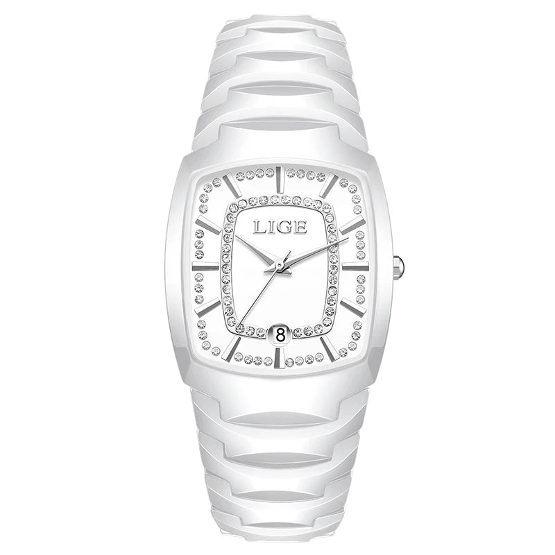 LIGE Luxury Quartz Watch for Woman Ceramic Waterproof Ladies Watch High Quality Female Clock Elegant Women's Watches+Box