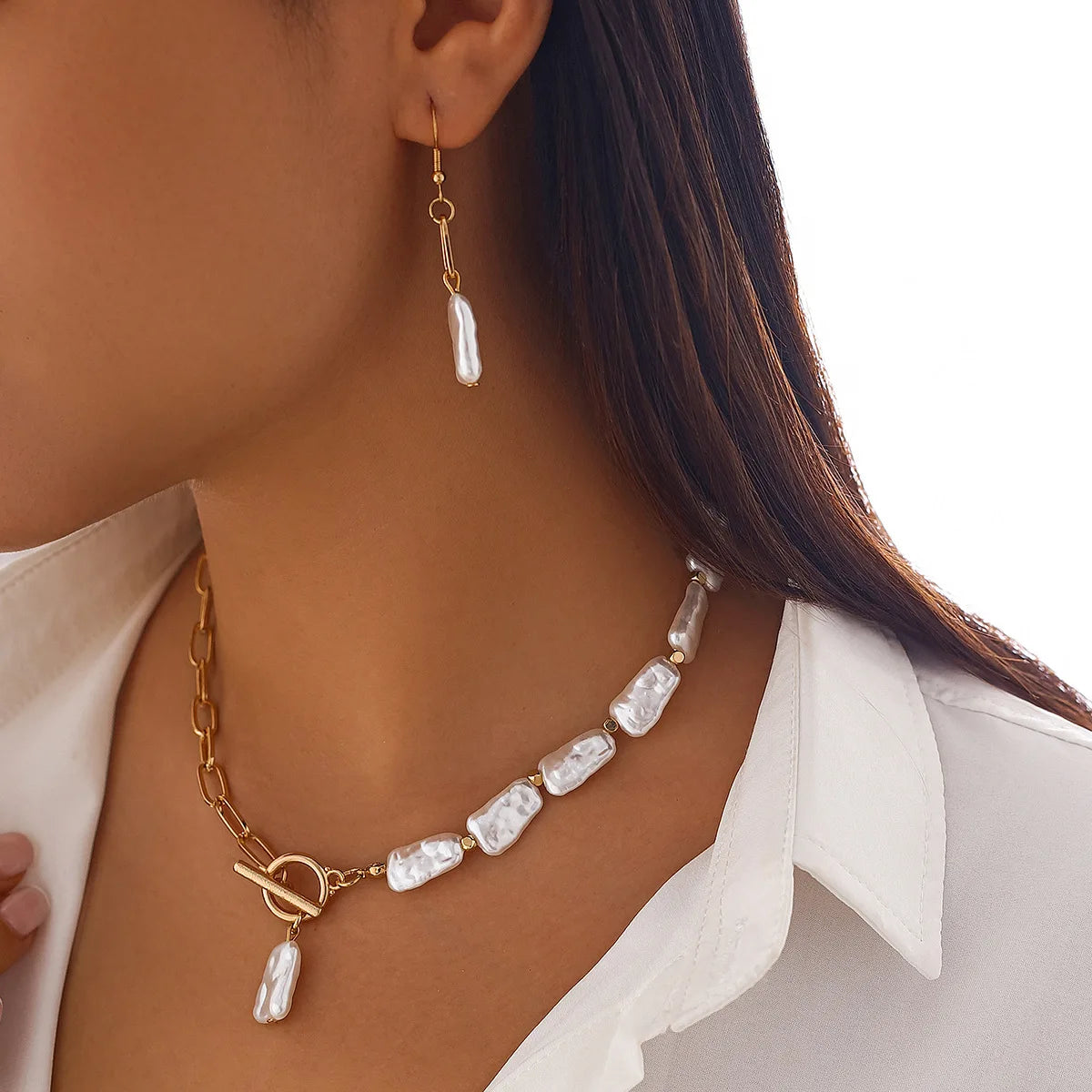Boho Pearl Pendant Jewelry Set – Necklace, Earrings & Bracelet