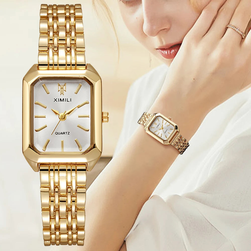 Aurajutt Rectangle Steel Watch – Women's Casual Elegance