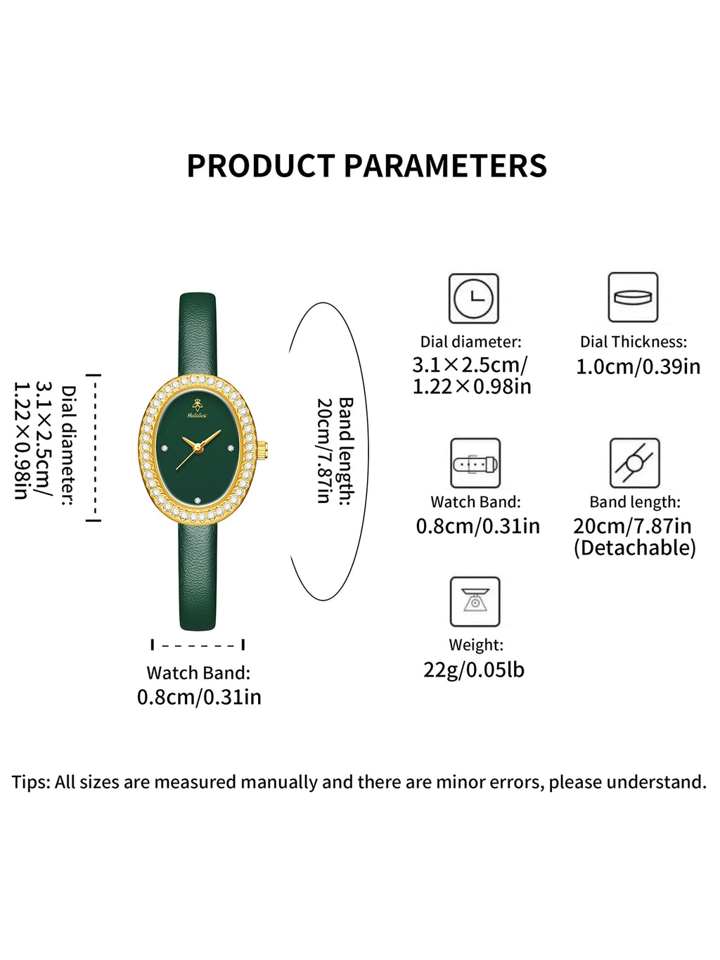 YaLaLuSi Luxury Ladies’ Watch with Rhinestone-Trimmed Oval Dial, Leather Strap and Water-Resistant Quartz Movement