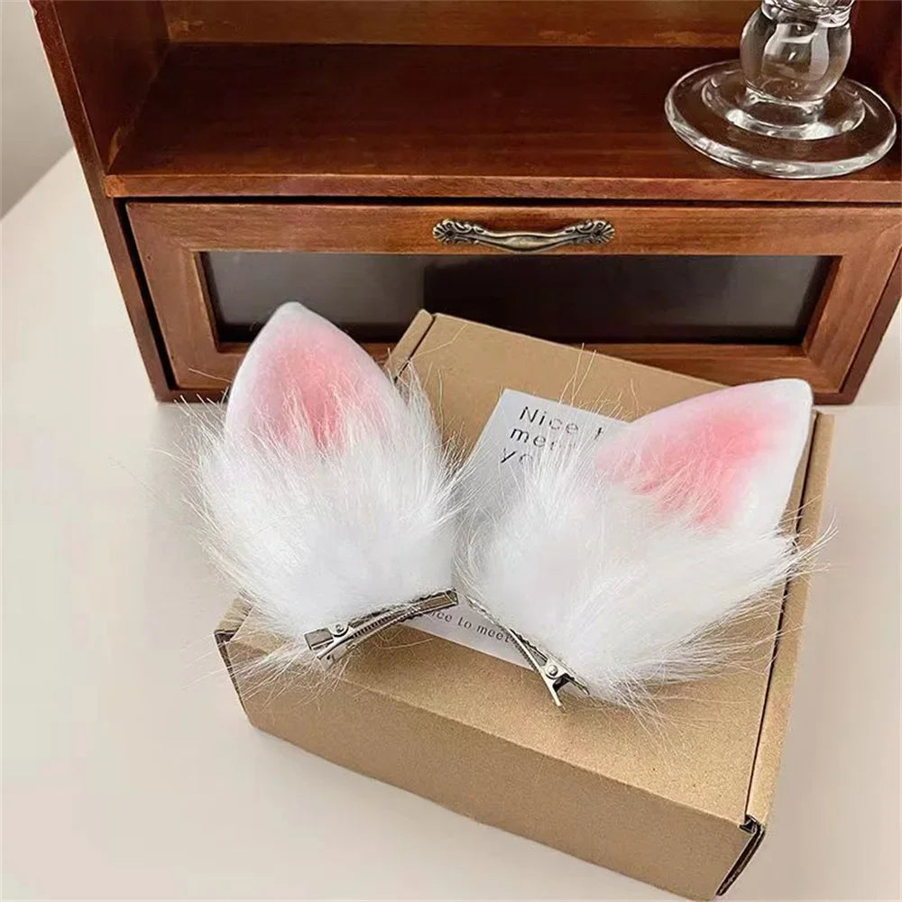 Cute Furry Bunny Ears Hair Clips Plush Rabbit Ear Duckbill Hairpin Barrettes For Girls Easter Halloween Cosplay Props Headress