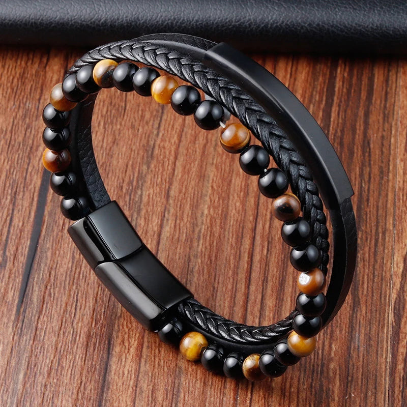 Charm Braid Rope Bracelet For Men Stainless Steel Magnetic Buckle Genuine Leather Bracelets & Bangles Male Female Jewelry