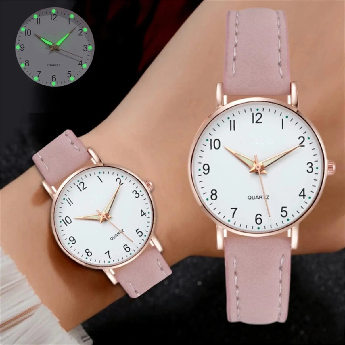 Aurajutt Diamond Luminous Leather Watch