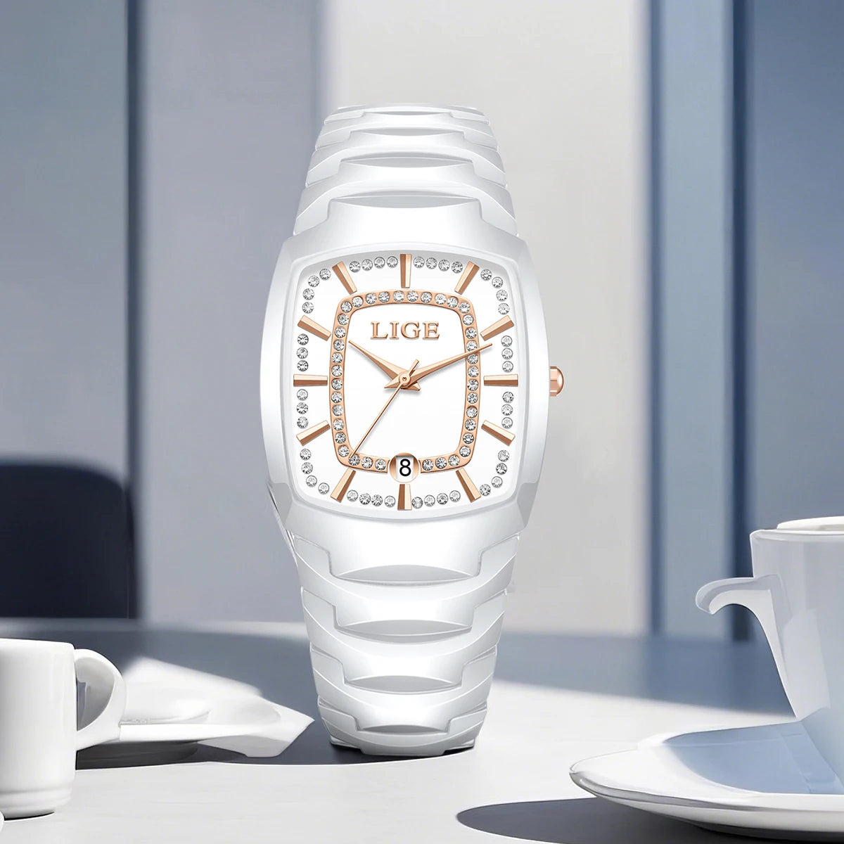 LIGE Luxury Quartz Watch for Woman Ceramic Waterproof Ladies Watch High Quality Female Clock Elegant Women's Watches+Box