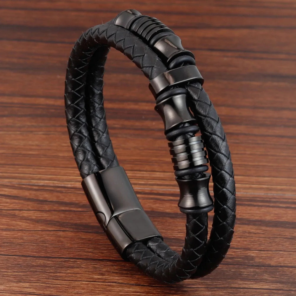 Charm Braid Rope Bracelet For Men Stainless Steel Magnetic Buckle Genuine Leather Bracelets & Bangles Male Female Jewelry
