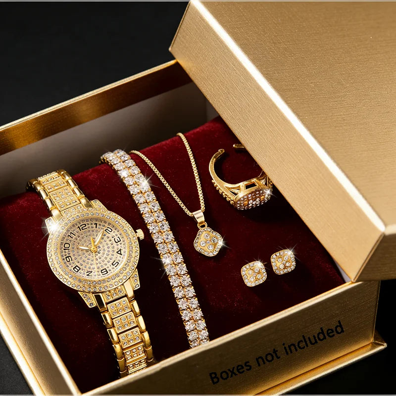Aurajutt Gold Diamond Bracelet Set Watch