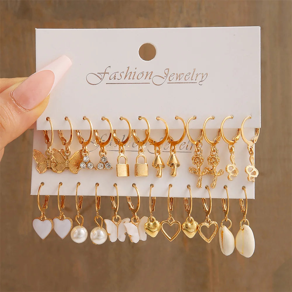 Heart Pearl Dangle Earrings – Gold Butterfly Lock Hoops