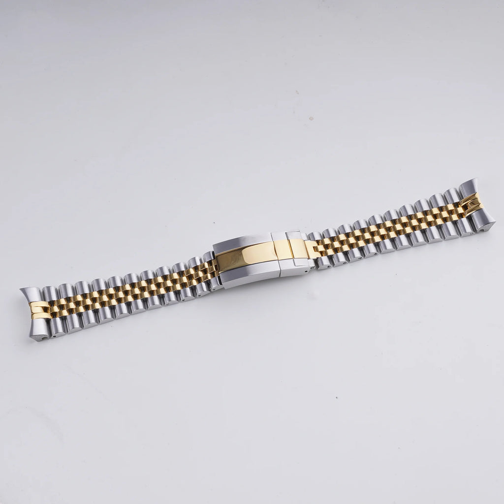 Rolamy 22mm Solid CurvedEnd Middle gold Stainless Steel Jubilee WatchBand Strap Luxury Bracelets For Casio MDV-106B MDV106G