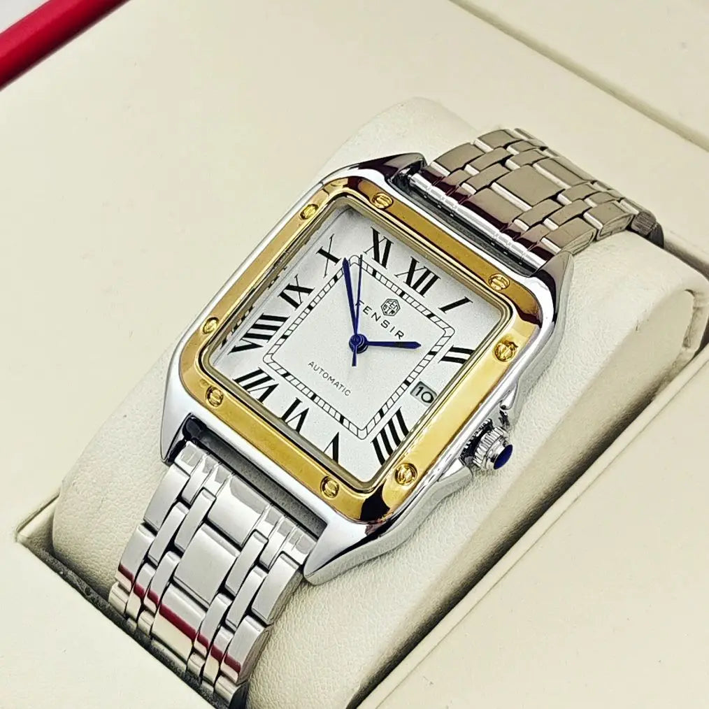 Luxury Business Watch for Men, Calendar Display, Stainless Steel Strap, High-End Luxury Small Square Men's Watch, Fashionable Business Casual Versatile Trendy Men's Wristwatch, the Best Gift for Him