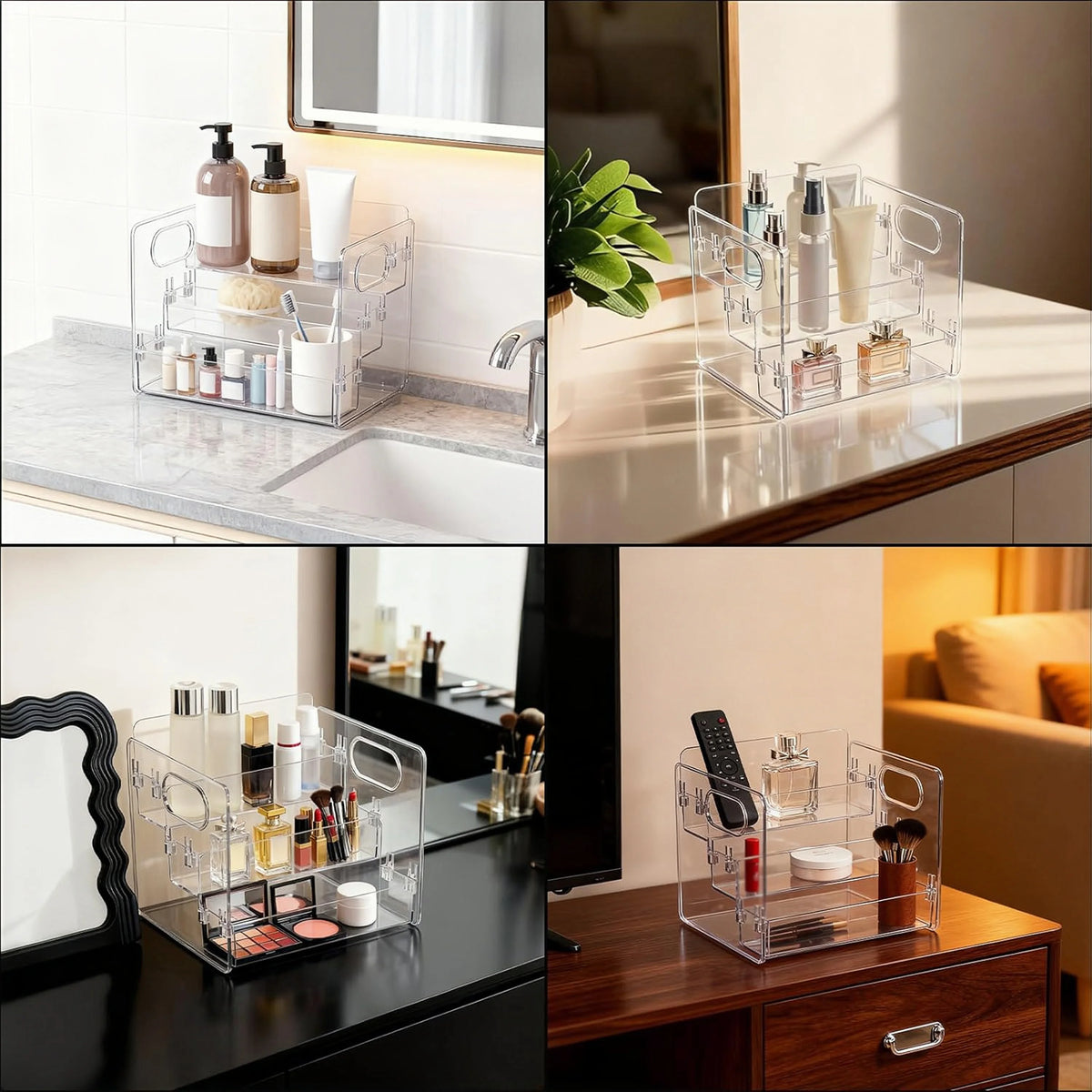 Cosmetics Desktop Storage Box, Acrylic High-Grade Dust-Proof Perfume and Skin Care Product Organizer, Three-Layer Tiered Display and Storage Rack for Dressing Table