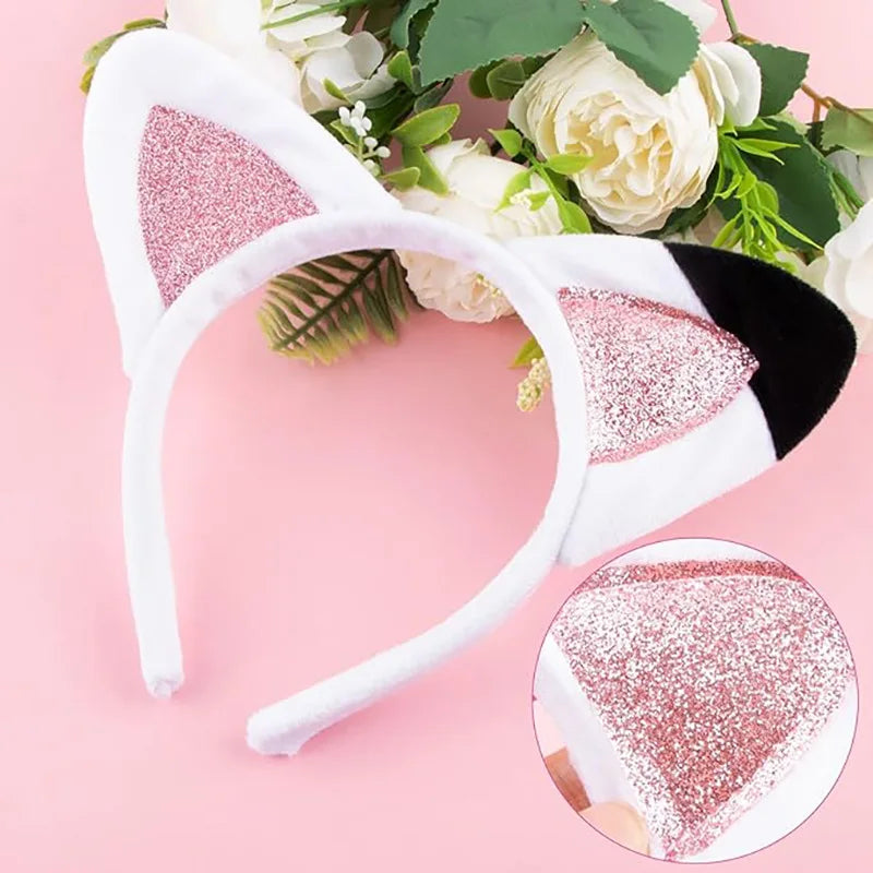 Cute Baby Girls Cat Ears Glitter Headband Kawaii Headwear For Kids Toddler Halloween Party Accessories Hairhoop Birthday Gifts