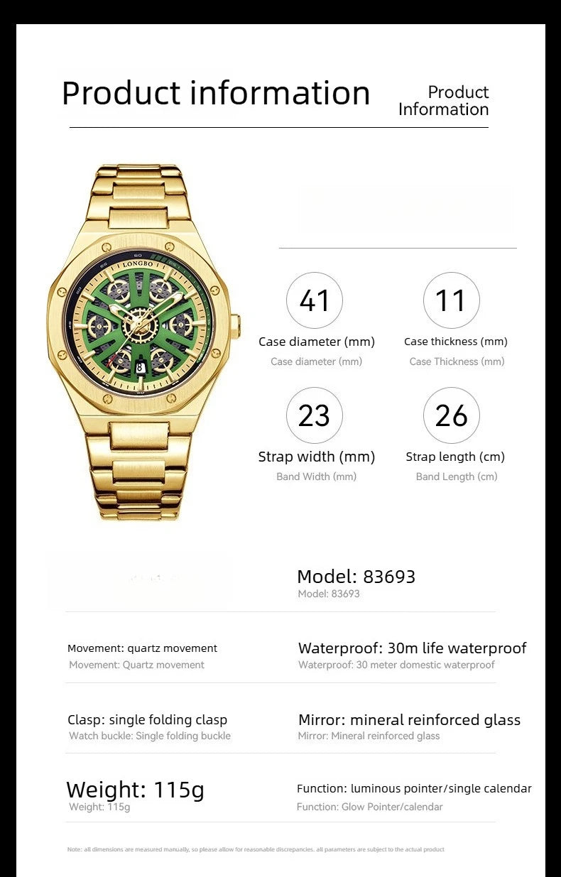 Luxury Men's Quartz Watches  casual waterproof Brand watch Stainless Steel Ceramic Bezel Solid Strap Sports Watches For Men Gift