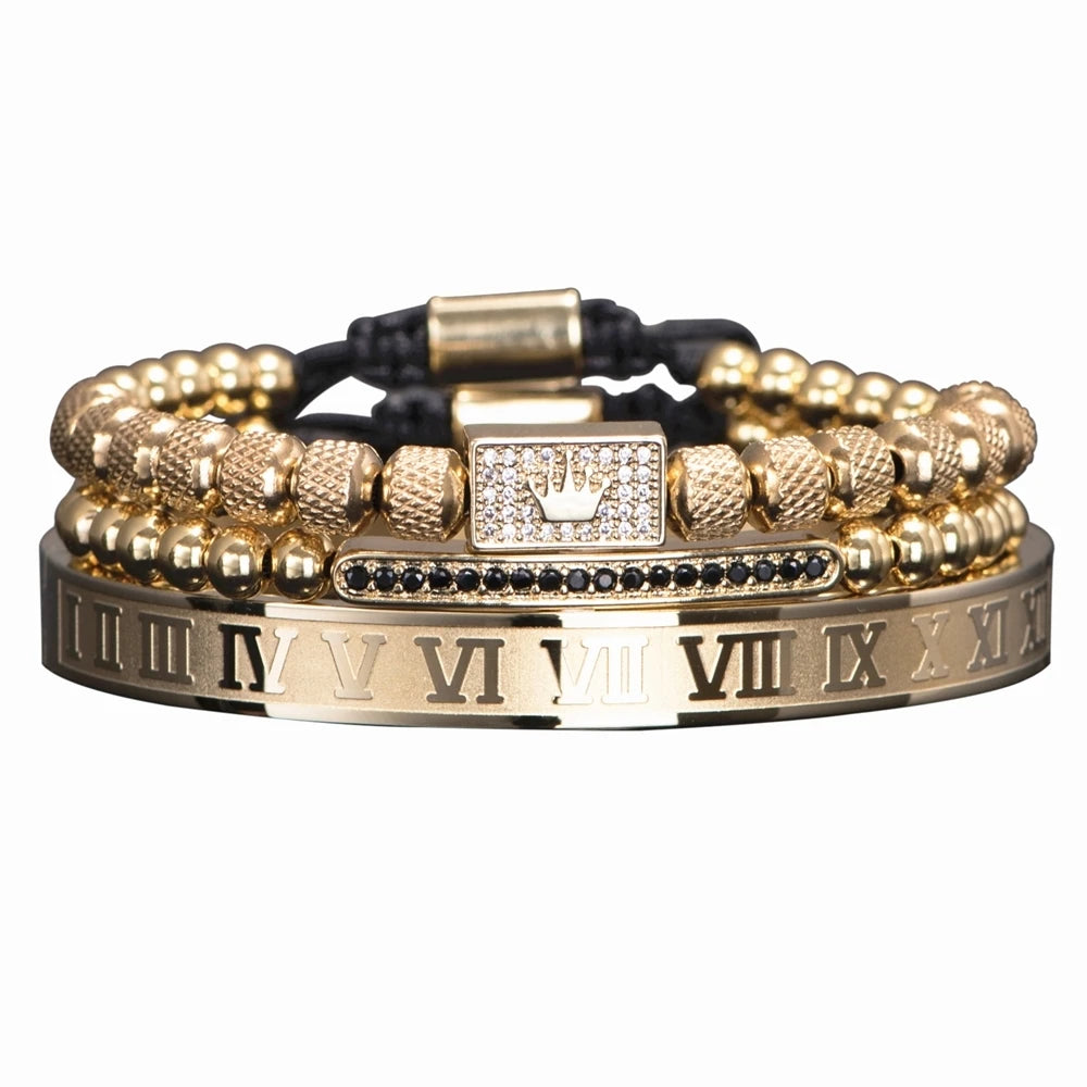 Luxury Royal King Crown Men Bracelets  Roman Numeral Bracelet Unique Design Braided Adjustable Bangle Pulseira