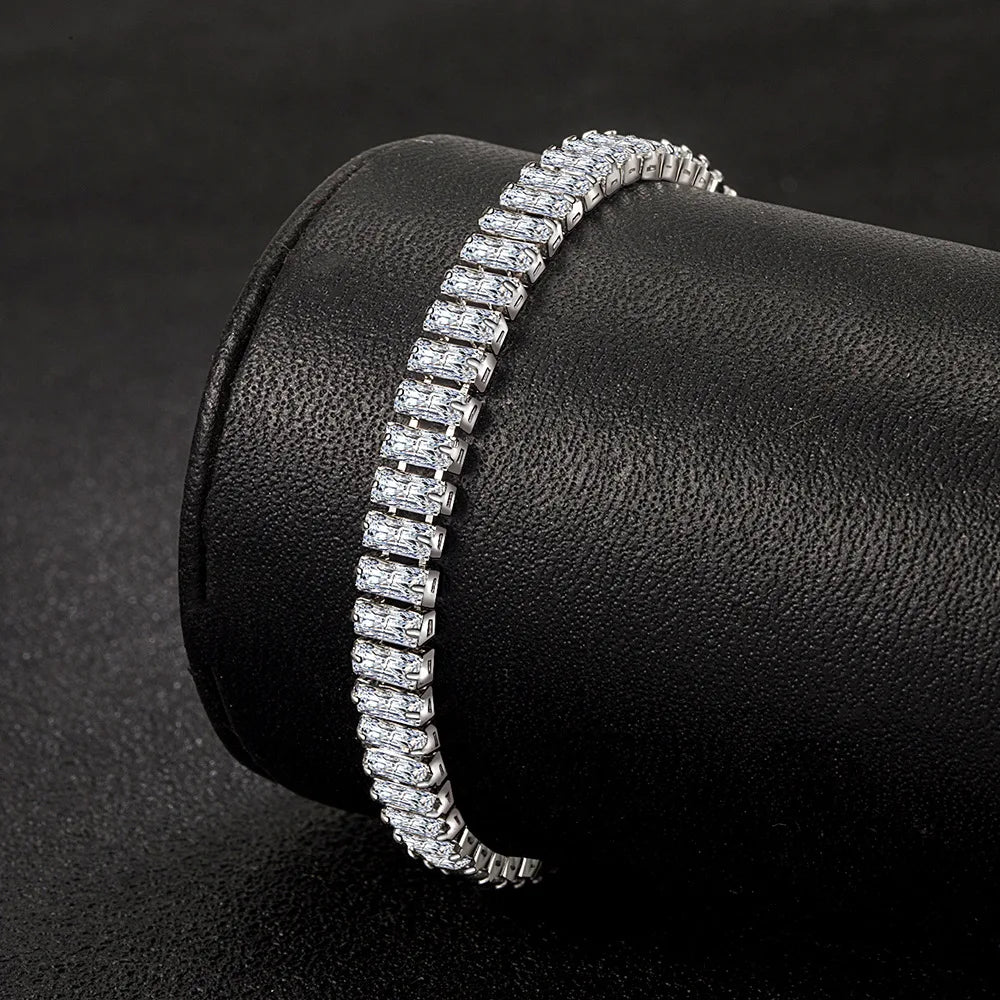 Luxury Designer 925 Sterling Silver Fine Crystal Bracelet for Women Fashion Jewelry Engagement Wedding Glamour 18CM