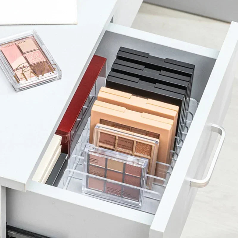 Makeup Organizer Box, 7-Compartment Clear Storage Shelf, Multi-Cell Display for Cosmetics, Blush, Eyeshadow,Space-Saving Durable