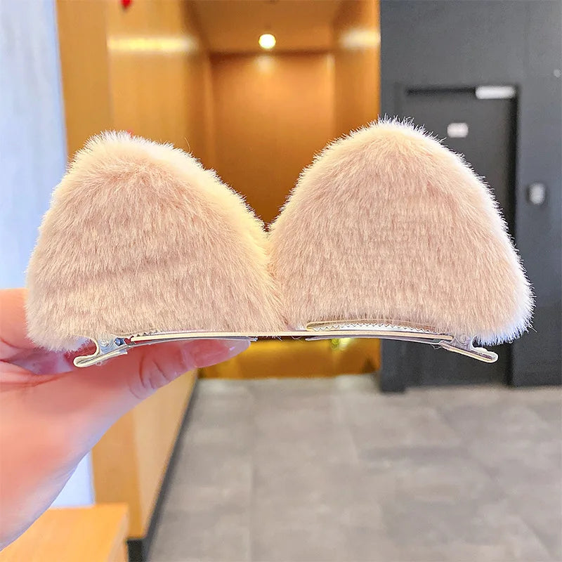 2 PCS/Set Girls Cute Solid Cat Ear Fluff Hair Clips Korean Cartoon Animal Ears Hairpins Barrettes Kids Headwear Hair Accessories