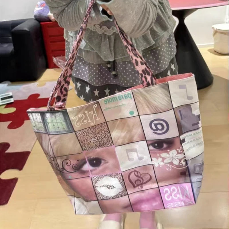 New Creative Women's Tote Bag Trend Face Printing Large Capacity Shoulder Bag Water Proof Hot Girl Handbag Large Shopping Bag