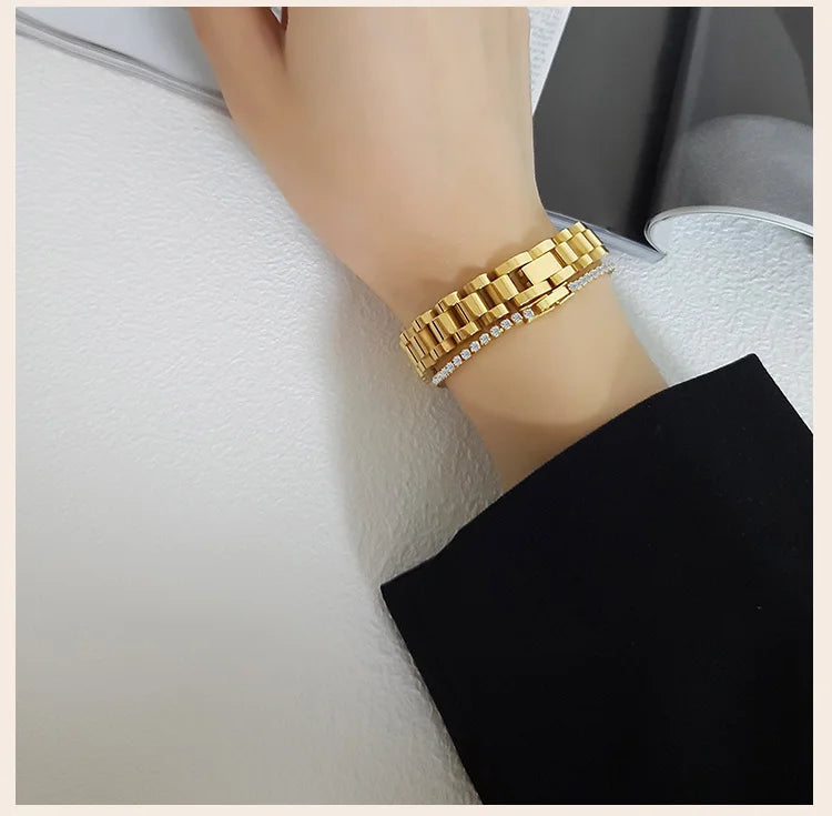 Luxury Presidential Chain Bracelet For Women Men, Stainless Steel Watch Brand Link Fashion Wrist 16cm/18cm/21cm