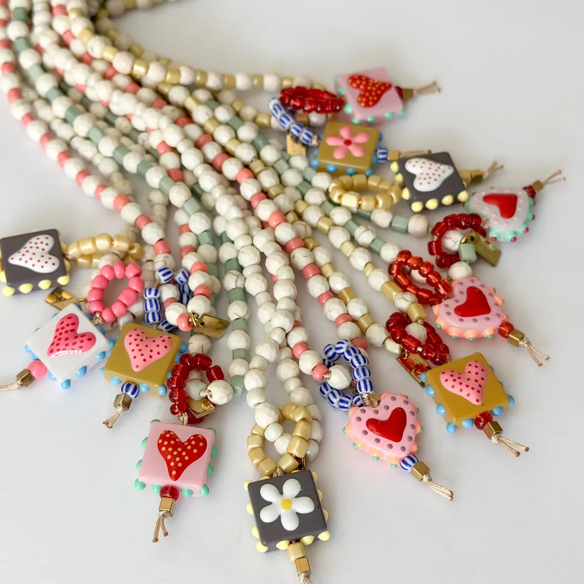 White Turquoise Bead Necklace with Heart Glass Pendant