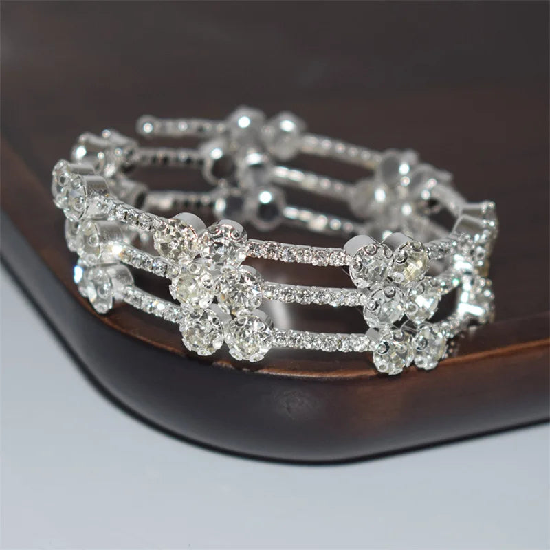 Fashionable and High Quality Full Diamond New 3-Row Open Bracelet Bracelet, Women's Minimalist Bracelet and Bracelet