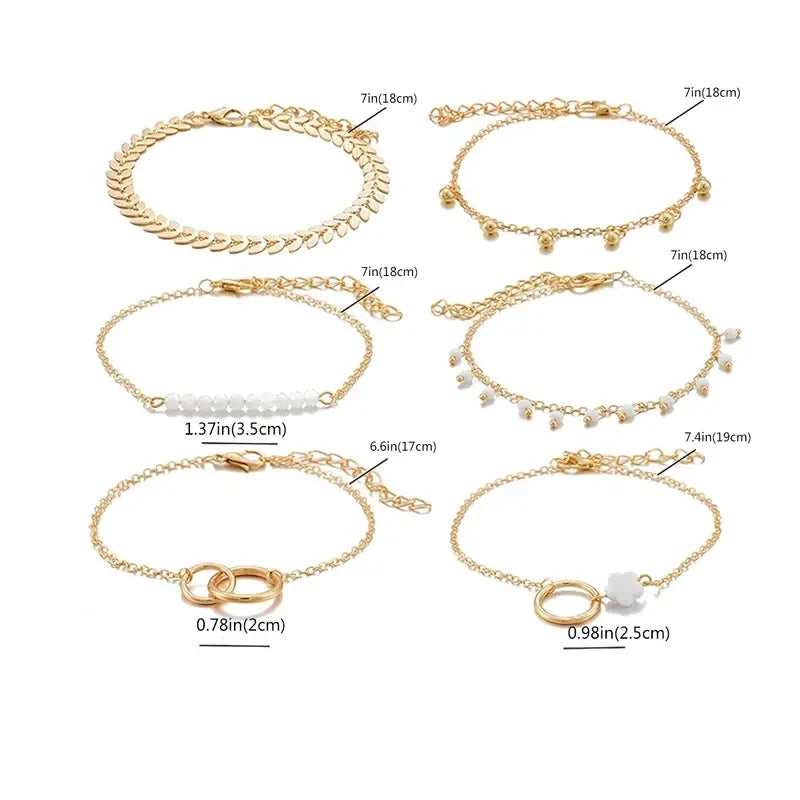 Trendy 6-Piece Stackable Bracelet Set with Adjustable Geometric & Tassel Design - Perfect for Everyday & Special Occasions
