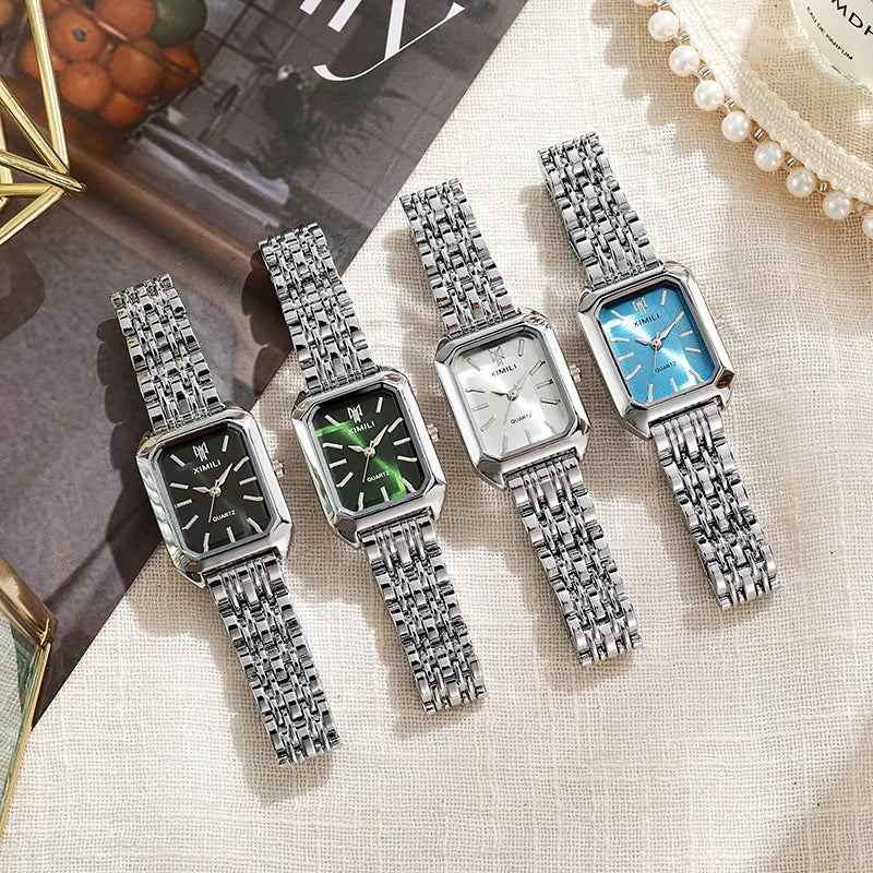 Aurajutt Rectangle Steel Watch – Women's Casual Elegance