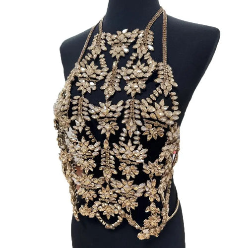 Champagne Gold Rhinestone Body Chain Top