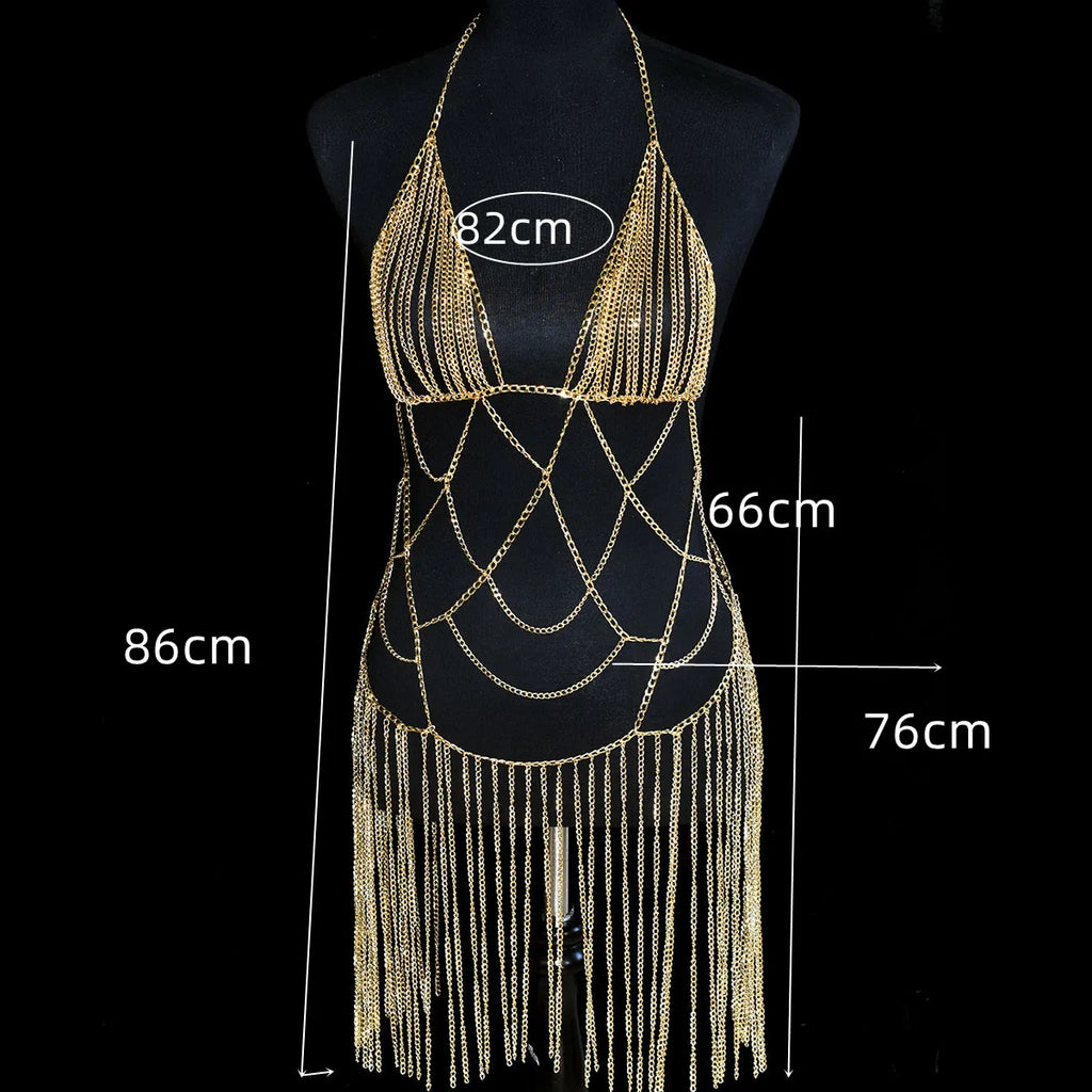 Metallic Body Chain Bra – Party & Nightclub Accessory