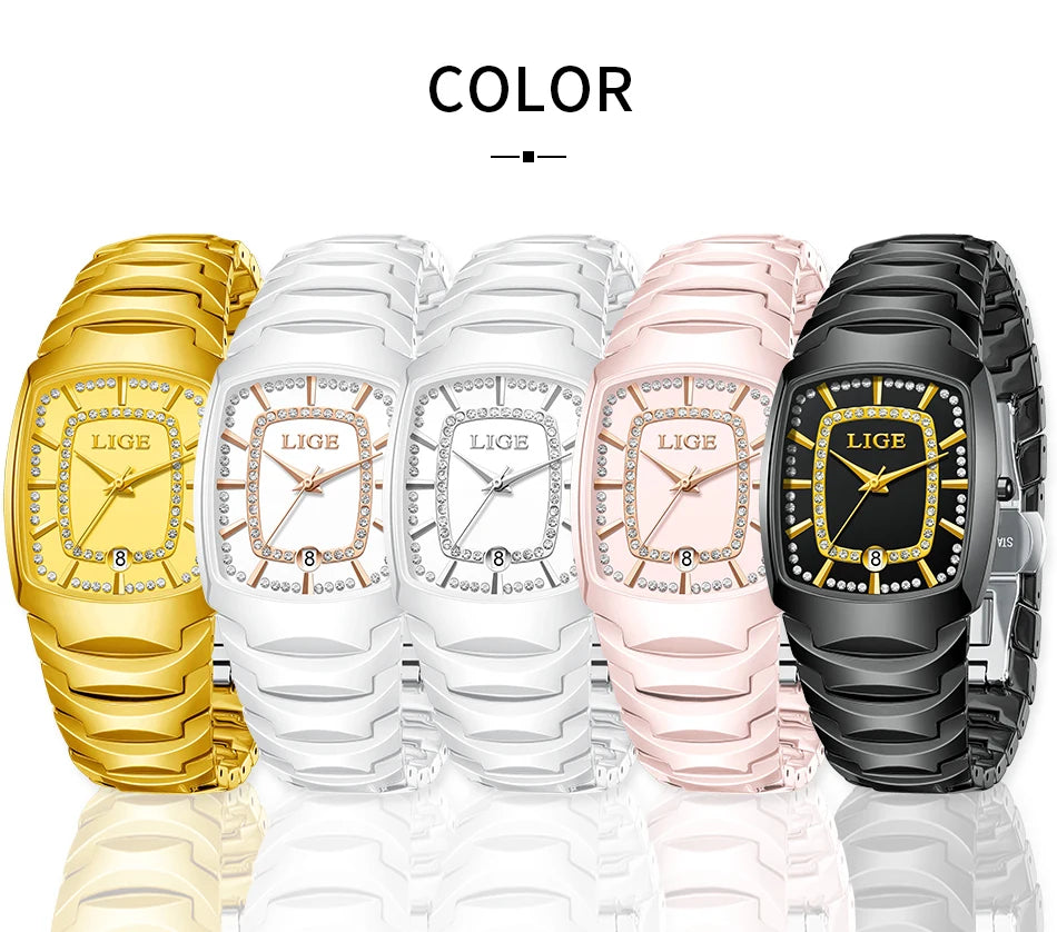 LIGE Luxury Quartz Watch for Woman Ceramic Waterproof Ladies Watch High Quality Female Clock Elegant Women's Watches+Box