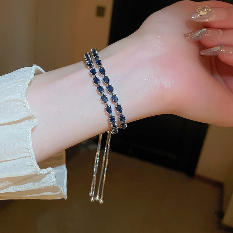 Luxury Adjustable Bracelet Women's Fashion Temperament Geometric Square Rhinestone Bracelet Wristband Party Wedding Jewelry K-