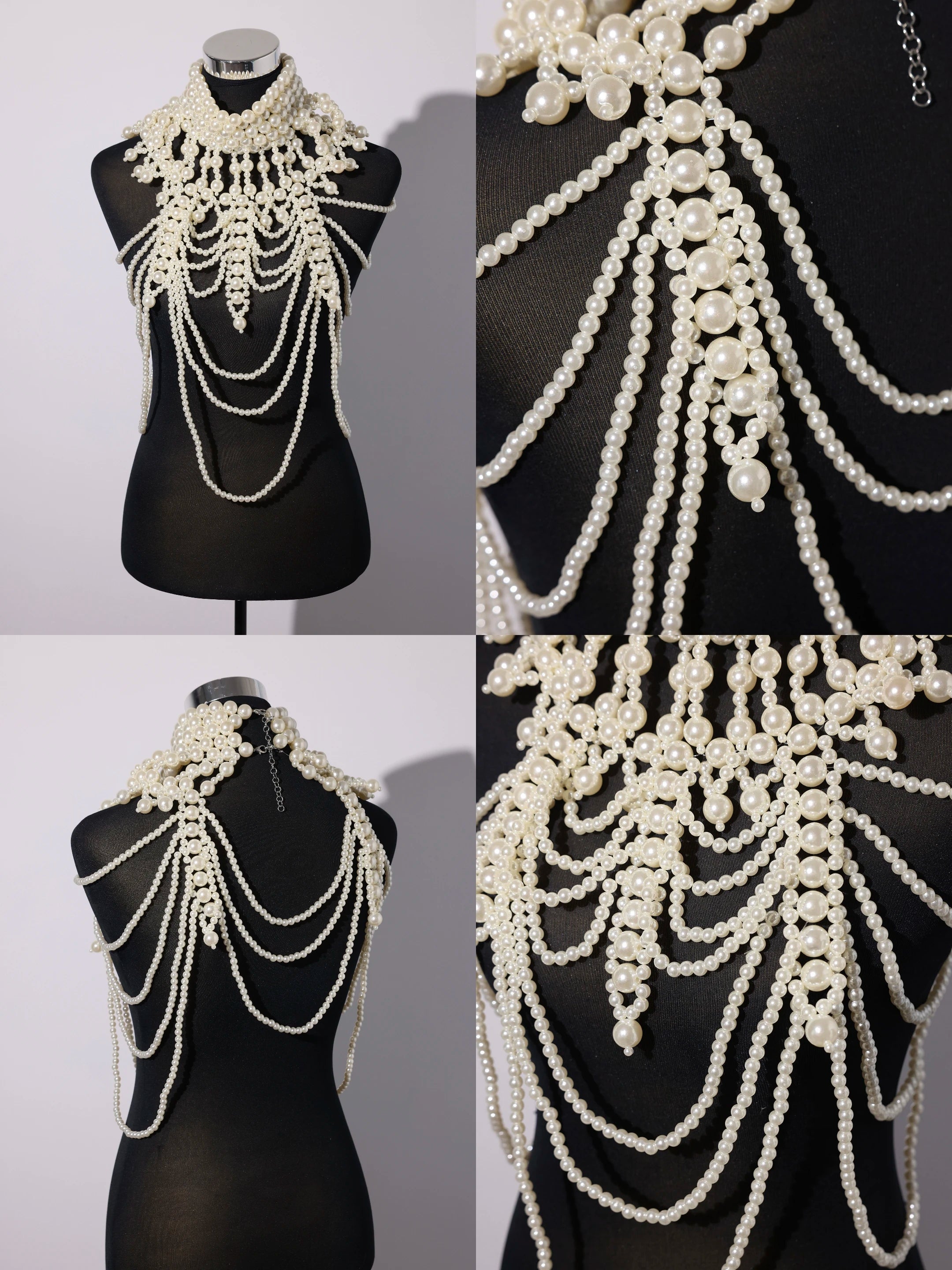Elegant Multi-Layer Pearl Body Chain & Statement Shoulder Necklace for Weddings, Parties & Photoshoots