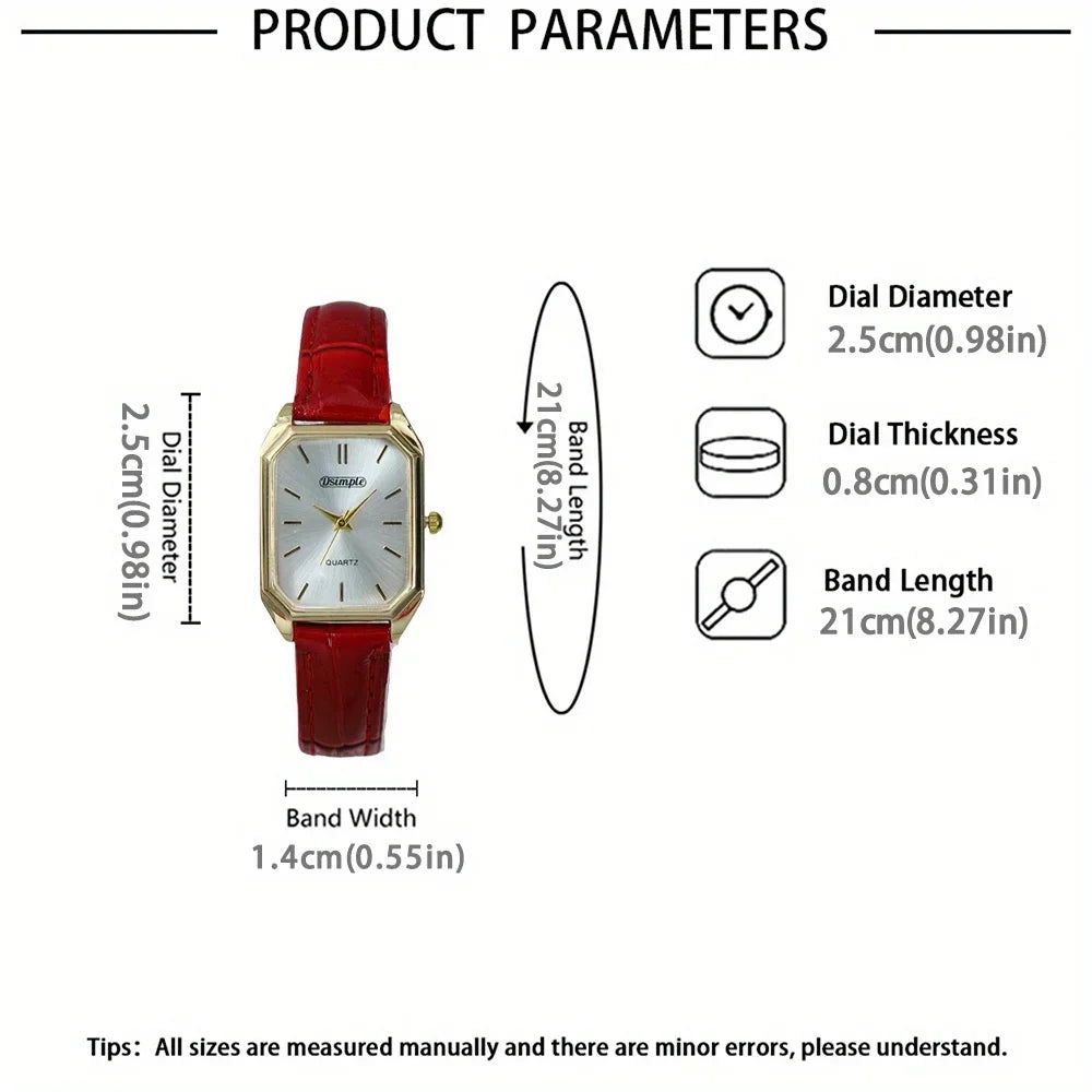 Aurajutt Elegant Square Leather Watch