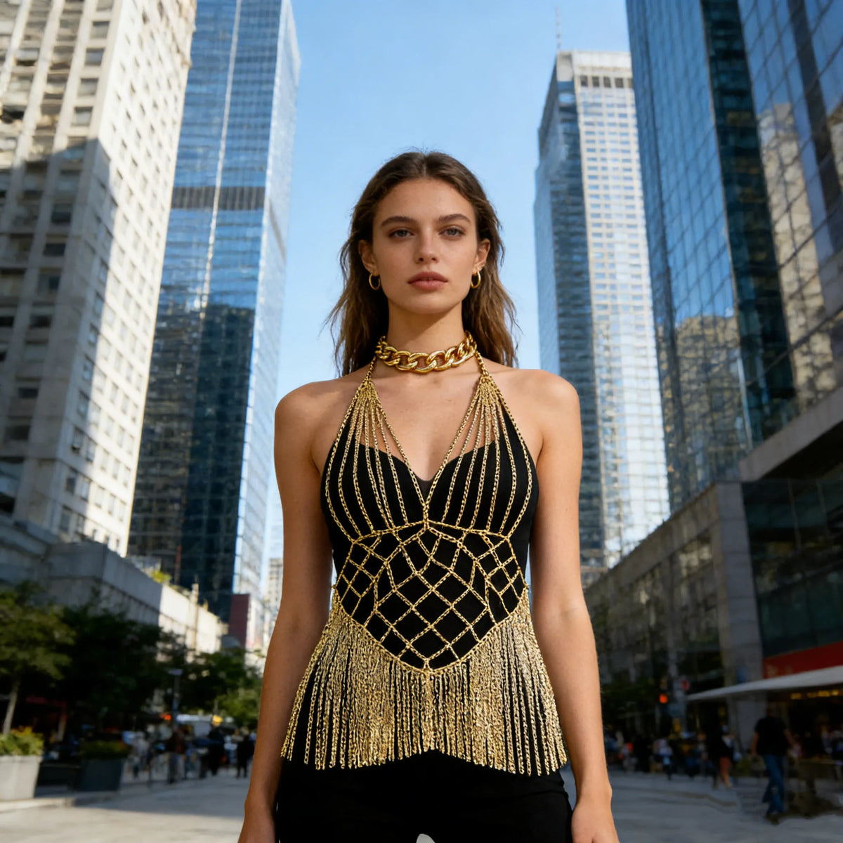 Metallic Body Chain Bra – Party & Nightclub Accessory