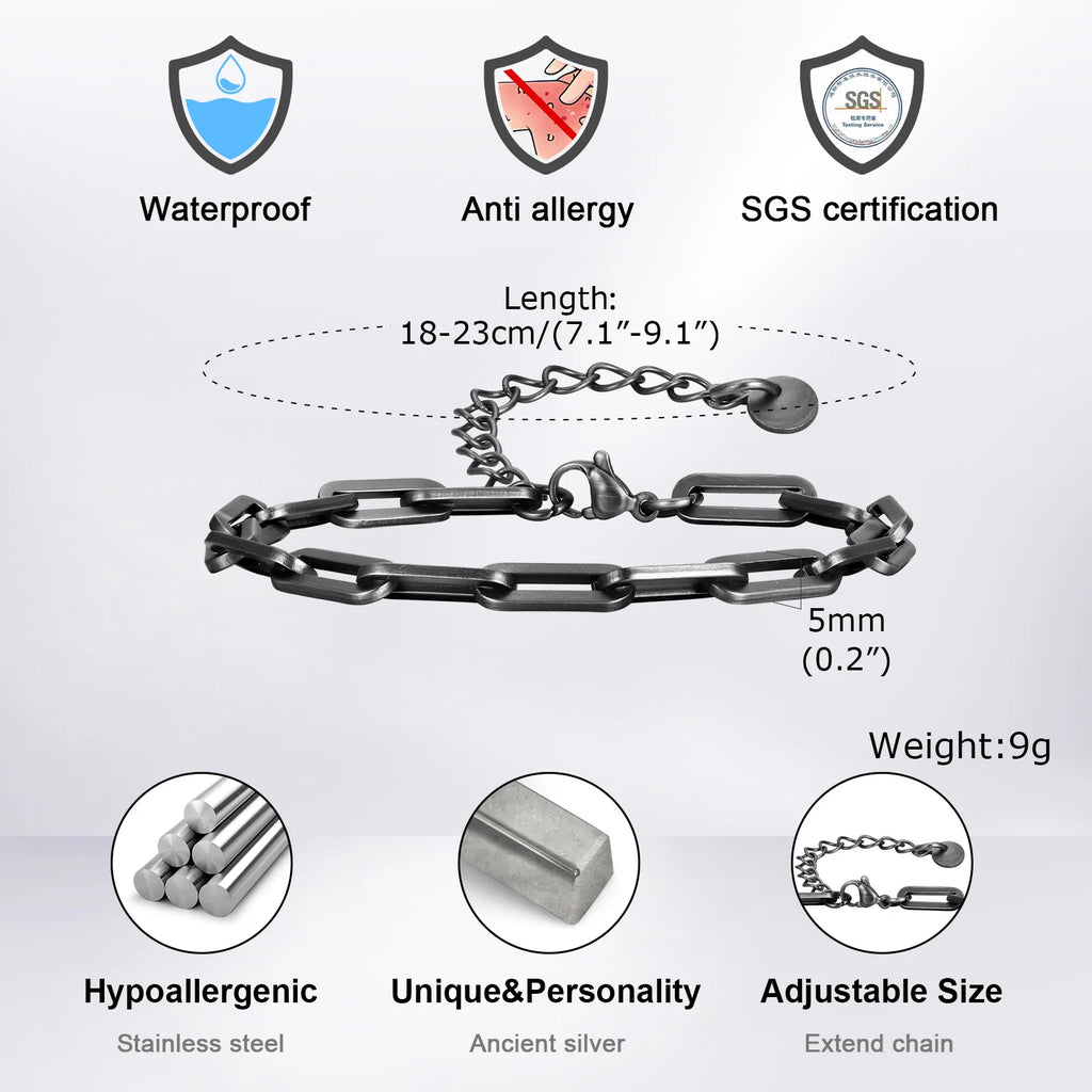 Vintage Chain Bracelets for Men Boys,Byzantine Stainless Steel Braided Link Wristband,Retro Jewelry Birthday Father Gifts