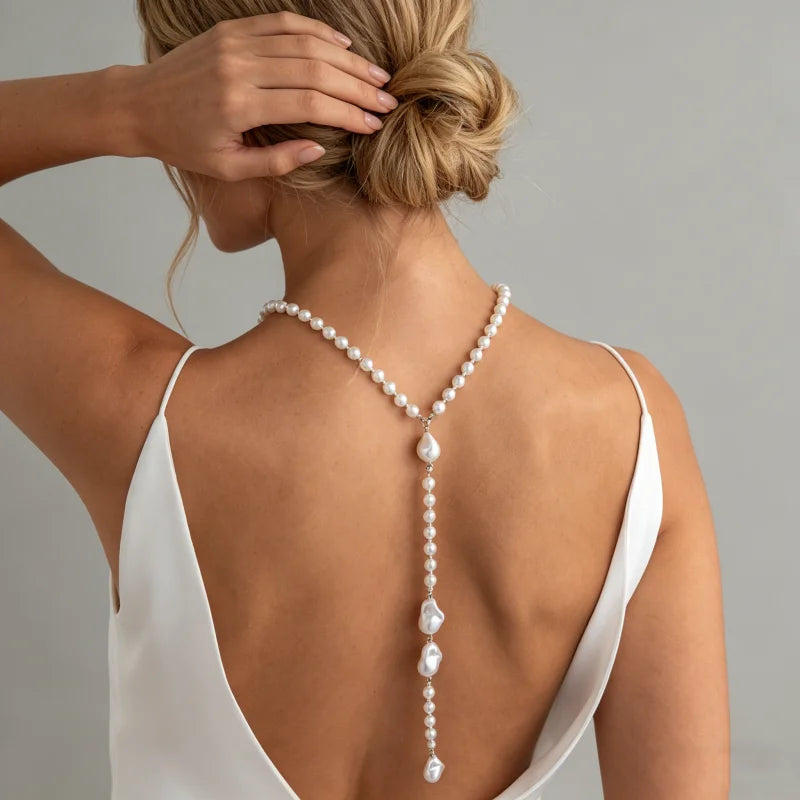 Elegant Pearl Backdrop Body Chain French Style Necklace