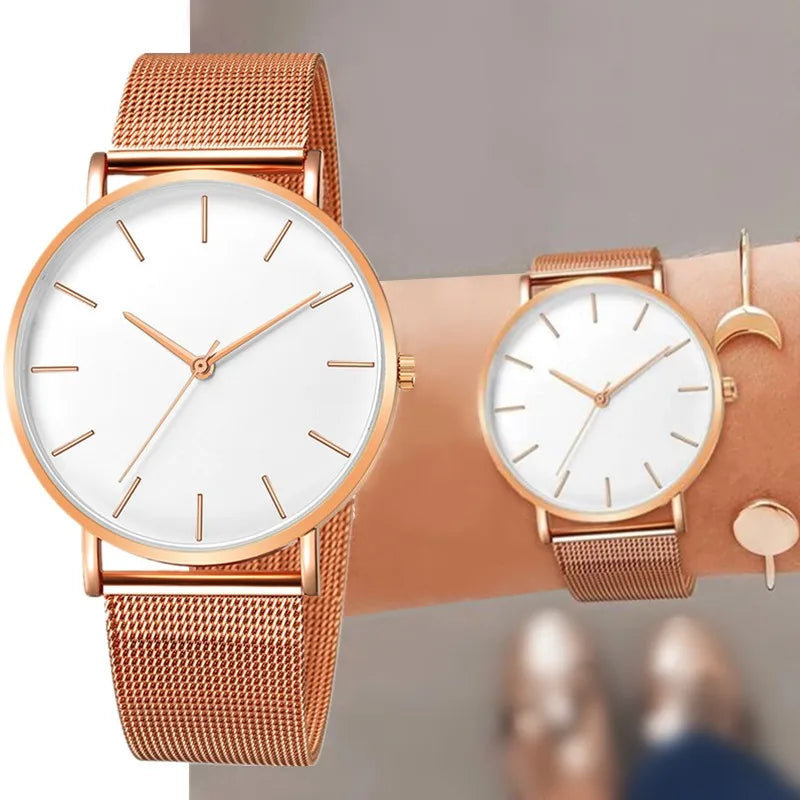 Aurajutt Rose Gold Steel Bracelet Watch