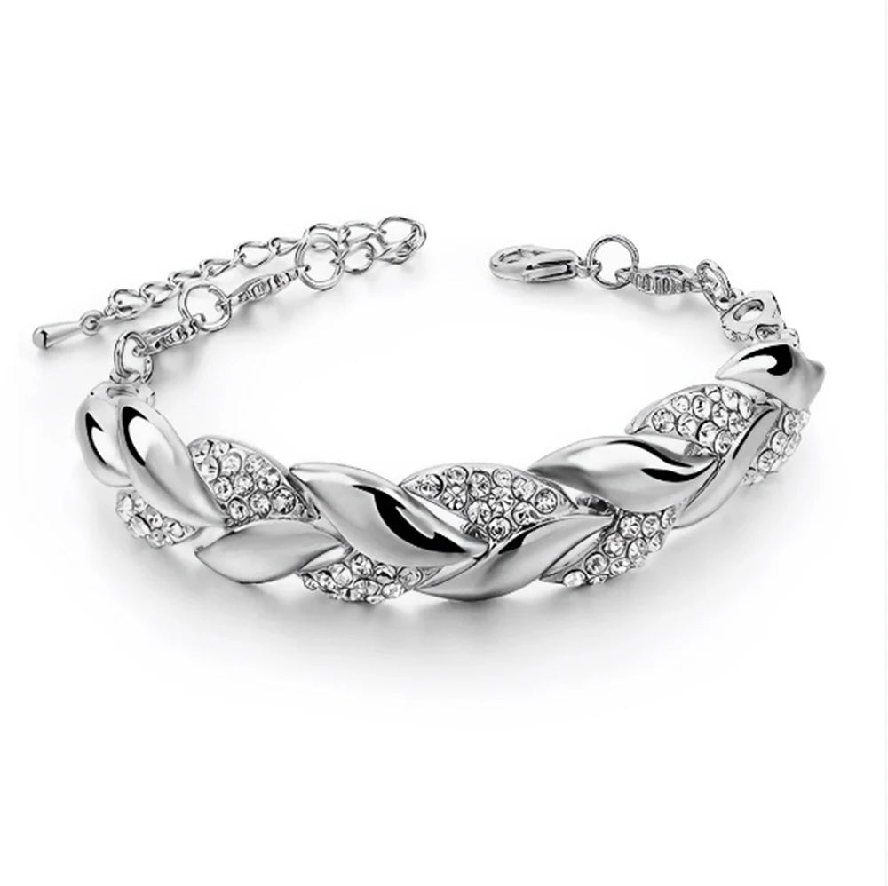 Luxury Love Braided Leaf Bracelet Charm Crystal Wedding Bracelets For Women Anniversary Valentines Day Gifts Aesthetic Jewelry