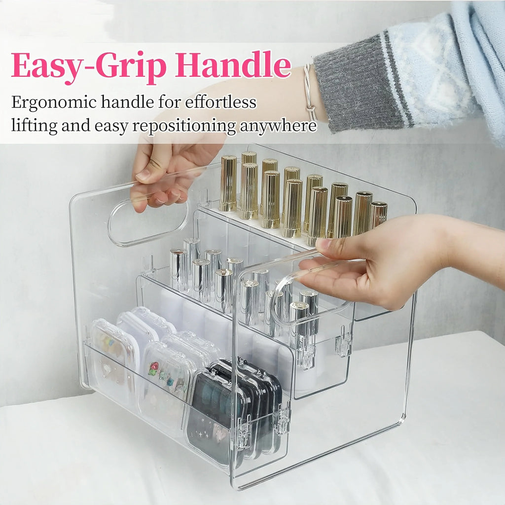 Cosmetics Desktop Storage Box, Acrylic High-Grade Dust-Proof Perfume and Skin Care Product Organizer, Three-Layer Tiered Display and Storage Rack for Dressing Table