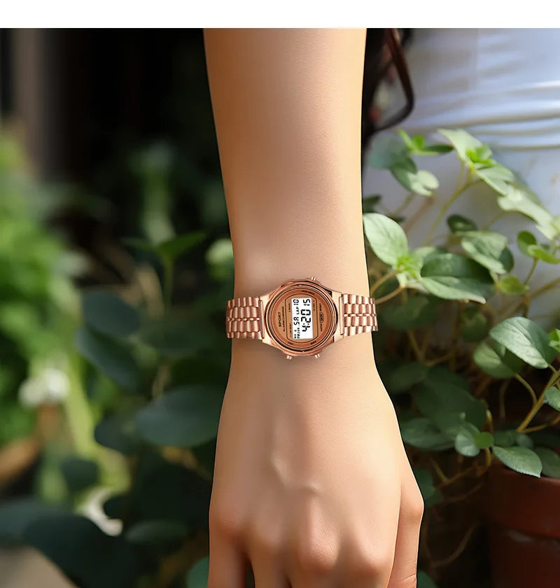Light-luxury Women Watches Set Ladies Electronic Wristwatch with Bracelet Retro Style LED Digital Display Sports Clock