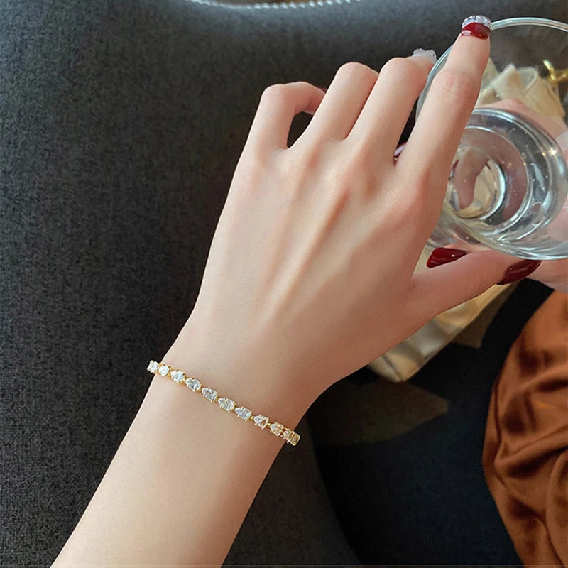 Luxury Adjustable Bracelet Women's Fashion Temperament Geometric Square Rhinestone Bracelet Wristband Party Wedding Jewelry K-