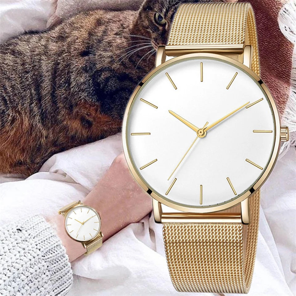 Aurajutt Rose Gold Steel Bracelet Watch