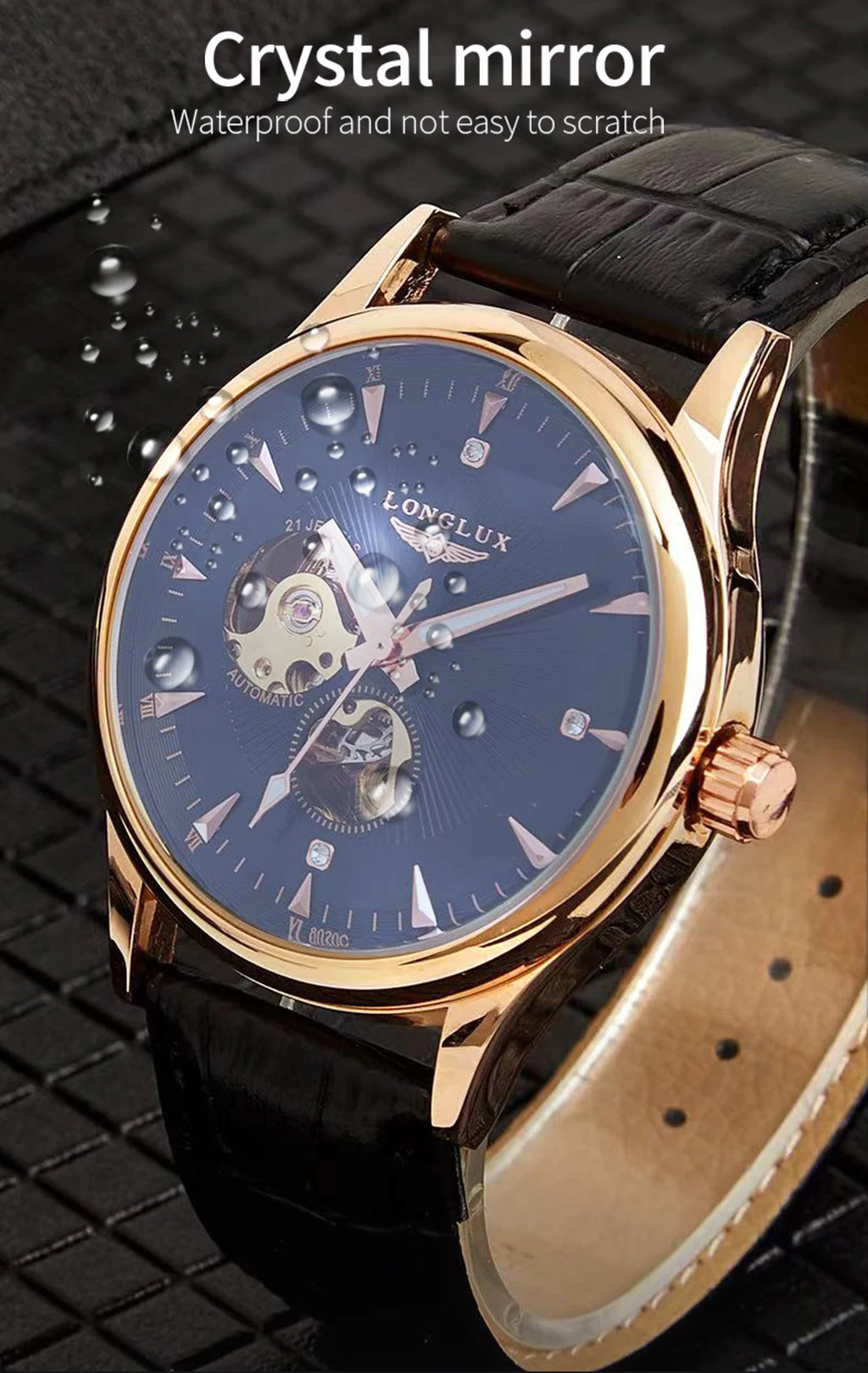 LONGLUX Automatic Watch Elegant Style Wholesale Mechanical Wristwatches Skeleton Rome Waterproof Mens Watch Men Gift