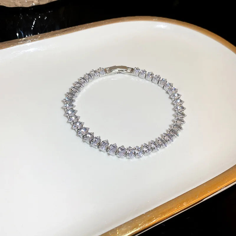 Luxury Adjustable Bracelet Women's Fashion Temperament Geometric Square Rhinestone Bracelet Wristband Party Wedding Jewelry K-