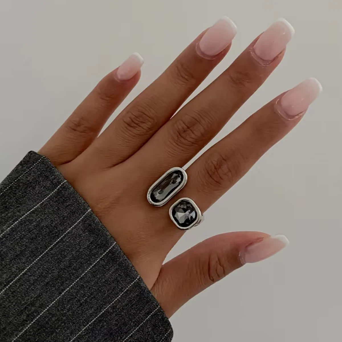 Minimalist Rhinestone Open Ring – Adjustable Knuckle Ring