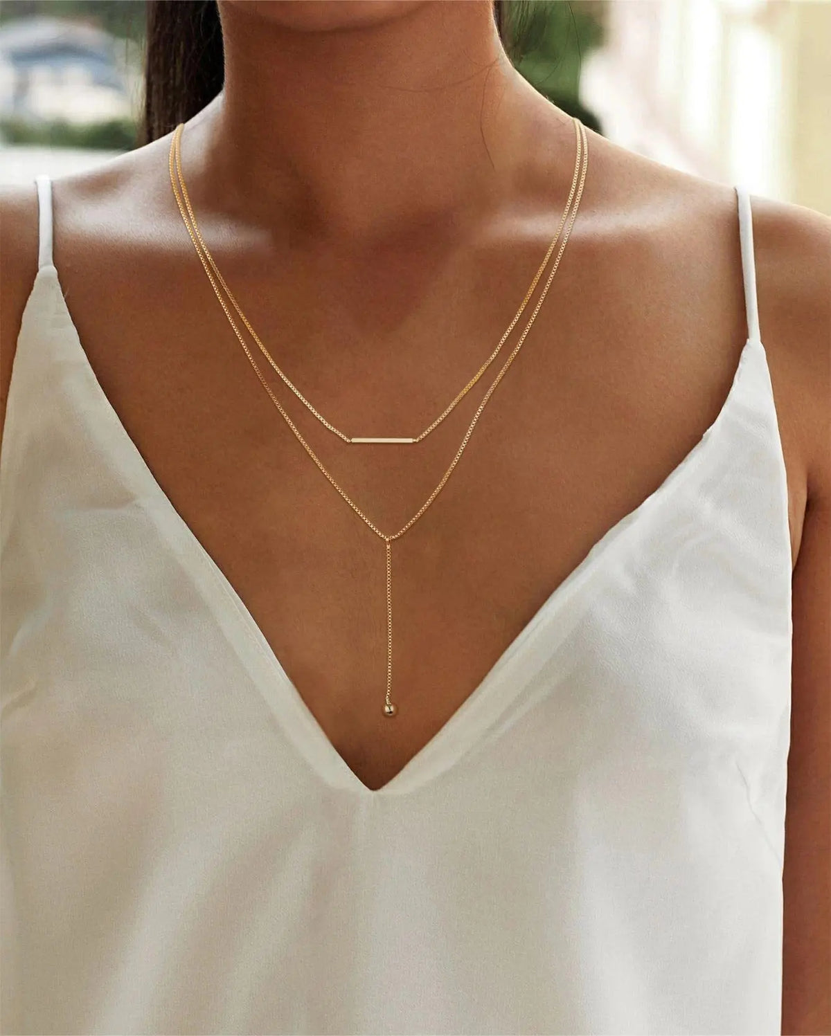 Dainty 14K Gold Plated Y-Shaped Lariat Necklace
