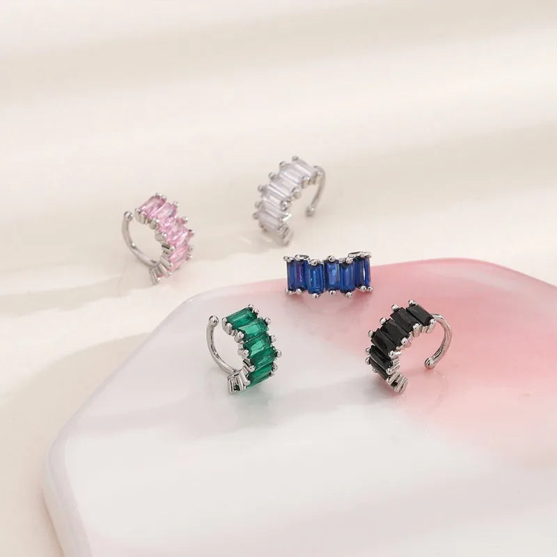 A Girl 1Pcs Irregular Square Zircon Ear Clip Earrings for Women Geometry Ear Cuff Party Fashion Silver Color Jewelry Gifts