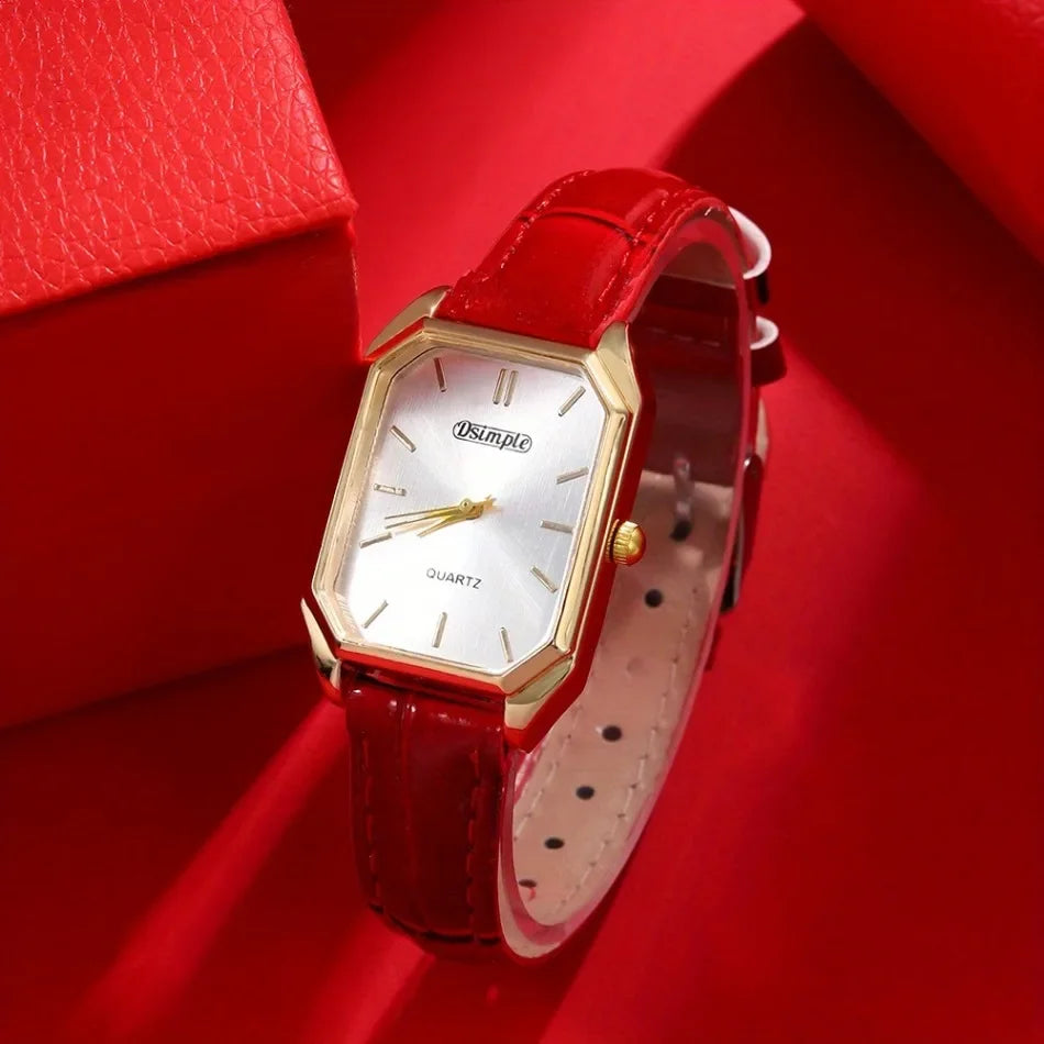 Aurajutt Elegant Square Leather Watch